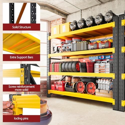 RAVIGIN 3000LBS Storage Shelves, 48" W Garage Shelving Heavy Duty Metal Adjustable Garage Shelves, Shelving Units Industrial Shelving for Warehouse, 48" W x 23.7" D x 70" H,Yellow - Image 6