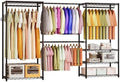 ecobedding Heavy Duty Garment Rack, 900LBS Max Load Freestanding Closet Organizer with 6 Storage Shelves & 3 Adjustable Hanging Rods, Multifunctional, Glossy Black, 15.75" D x 70-88.5" W x 76.5" H by Ecobedding