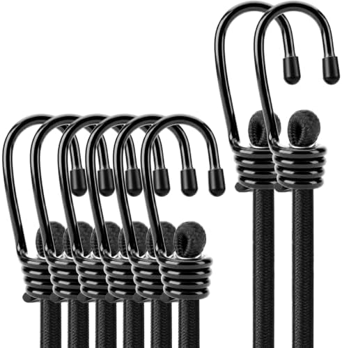 8-Piece 24 & 48 Inch Bungee Cords with Hooks, Heavy Duty Outdoor Elastic Bungee Straps, Industrial Grade Bungee Cord for Securing Tarps, Luggage, Tents, Bikes or Garden Tidying by HORUSDY