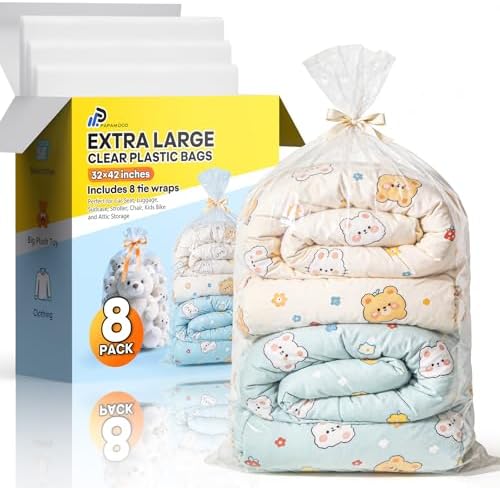32x42 Inches Clear Large Plastic Storage Bags for Wreath Blankets, 8 Pack by PAPAMOODLifeButler