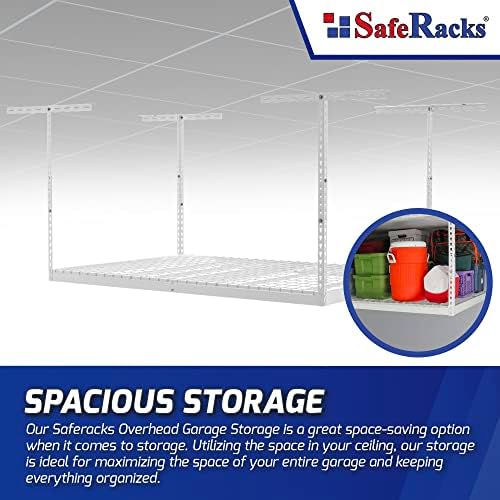 SafeRacks 4x6 Overhead Garage Storage Rack, White, 24"-45" Height - Image 5