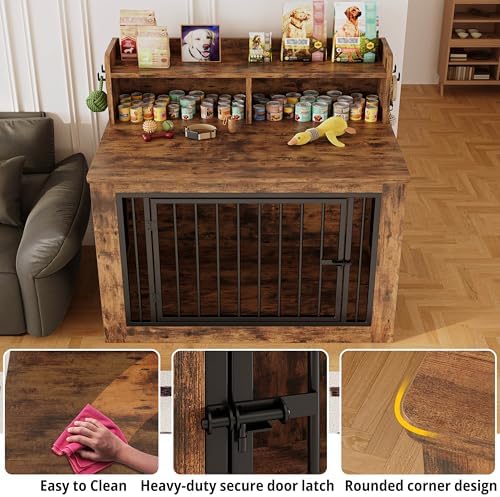 IRONCK 43.3" Extra Large Dog Crate Furniture with Storage Shelf - Image 5