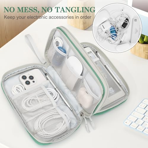 FYY Electronic Organizer, Travel Tech Pouch Bag, Large, Green Quilted - Image 5