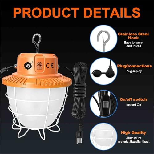 150W Temporary Work Light 360° Area 37500LM 5000K Light for Jobsite, IP65 Hanging Work Light with Hook, 3300 sq.ft Coverage Portable Construction Light for Garage Warehouse Workshop - Image 3