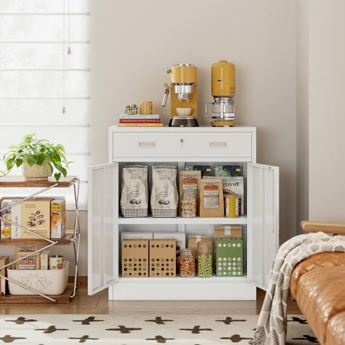 CJF Metal Storage Cabinet, Locking Storage Cabinet with 1 Drawer and Adjustable Shelf, 36" H x 28" W x 16" D White Metal Cabinets for Office, Home, Garage - Image 2