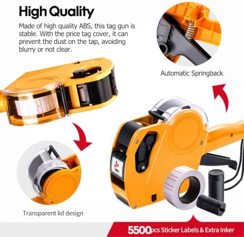 KPX Pricing Tag Gun, 8 Digits, 5150 White Labels, Yellow (Rectangular, Paper, 21*12 mm), One Touch Open System, Incl 3 Inker Rollers - Image 7