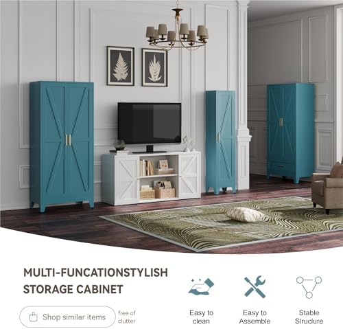 Baborokic 71" Armoire Wardrobe Closet with Hanging Rod,Metal Wardrobe Cabinet with Adjustable Shelves and Doors,Farmhouse Office Cabinets for Bedroom,Office,Laundry,Employee(Blue) - Image 7