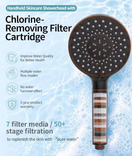 SR SUN RISE Filtered Shower Head with Handheld High Pressure 9 Spray Mode Showerhead Detachable Shower Head Water Softener Filters Beads for Hard Water Remove Chlorine 1 Filter Black Brown - Image 2