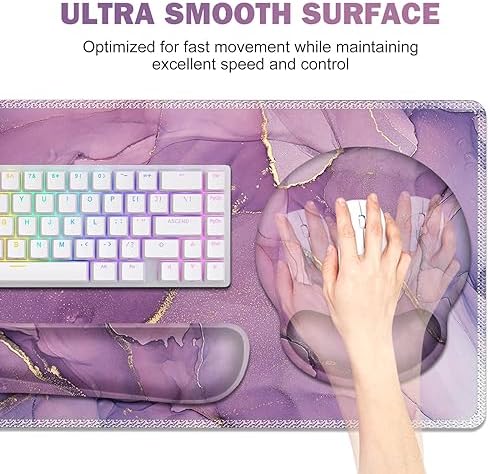 ToLuLu Desk Mat, XXL Large Mouse Pad Wrist Support Set，4 in1 Gaming Mousepad Desk Pad+ Ergonomic Mouse Pad with Wrist Rest + Keyboard Wrist Rest+Coaster for Women Home Office Computer, Purple Marble - Image 2