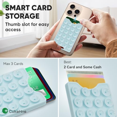 Suction Phone Card Holder Adhesive Mount,Up to 3 Cards,Baby Blue - Image 2