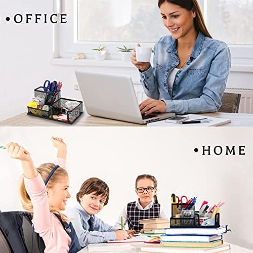 Ludato 2 Pieces Mesh Pen Holder Desk Organizers and Accessories for Desk，3 Compartments Black Pencil Holder for Office Supplies， Gifts for Colleague - Image 6