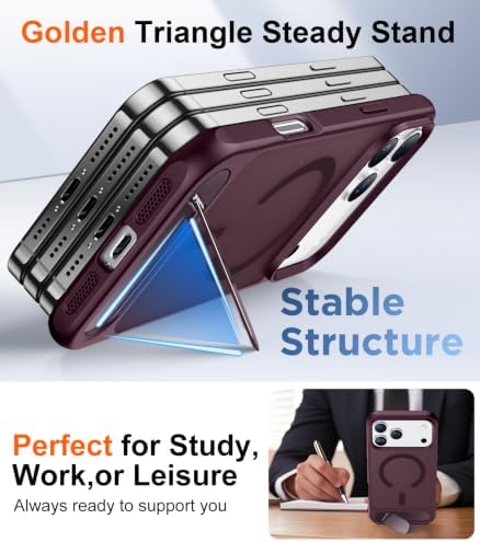 Temdan Magnetic for iPhone 18 Pro Case/iPhone 17 Pro Case Stand Dark Cherry - Image 4