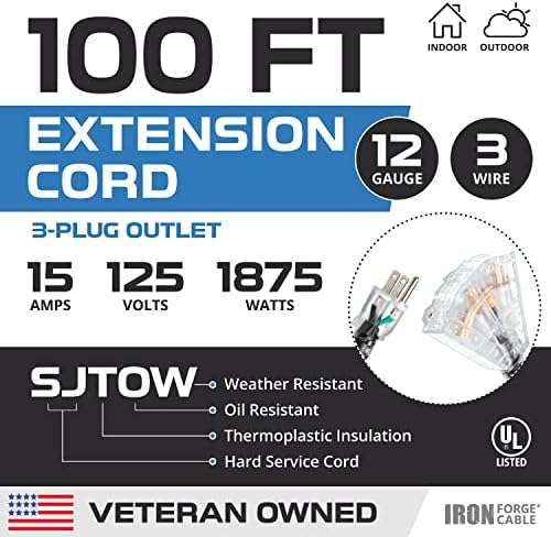 Iron Forge Cable 12 Gauge Extension Cord Multi Outlet, 100 Ft - Black SJTW - Image 2