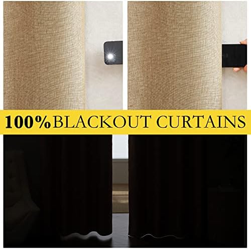 NICETOWN Camel Extra Wide 100% Blackout Linen Curtain for Sliding Door - Image 4