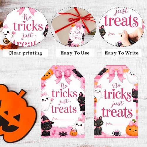 Halloween Pink Gift Tags with String, 50PCS Hanging Tags for Gift Wrapping, Halloween Thank You Labels for Friendsgiving, Party Favors, Bakery Packaging, DIY Crafts - A04 - Image 3