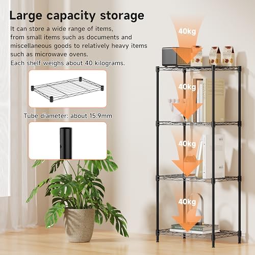 IZEUK 4 Tier Metal Wire Shelf Unit, Black Storage Rack Organizer for Kitchen, Bedroom, Living Room or Laundry Room, 17.7" W x 11.8" D x 41.9" H - Image 4