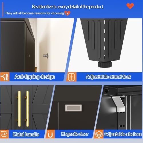 GAIOUS 74.8" Tall Kitchen Pantry Cabinet, Metal File Storage Cabinet Black - Image 6