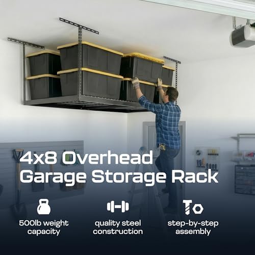MonsterRax 4x8 Overhead Garage Storage Rack, Gray, 12"-24" Height - Image 2