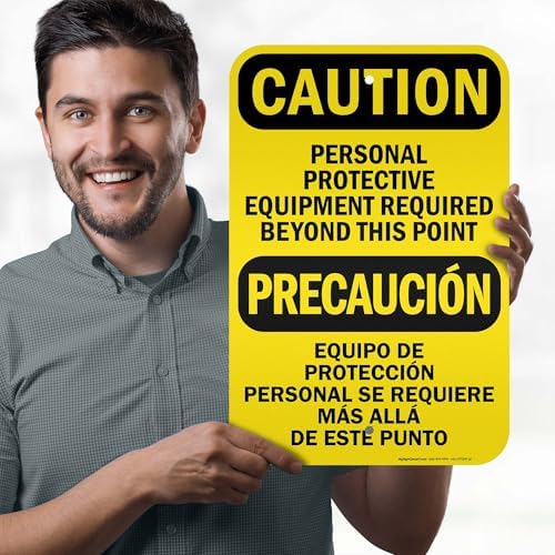 Caution Personal Protective Equipment Required Beyond This Point Bilingual Osha Sign, 12x18 Inches, 3M EGP Reflective .063 Aluminum, Fade Resistant, Made in USA by My Sign Center - Image 2