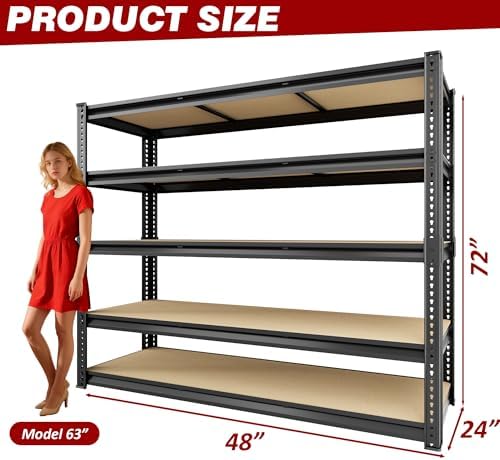 48" W Garage Shelving Storage Shelves 5 Tier Heavy Duty Shelving - Image 2