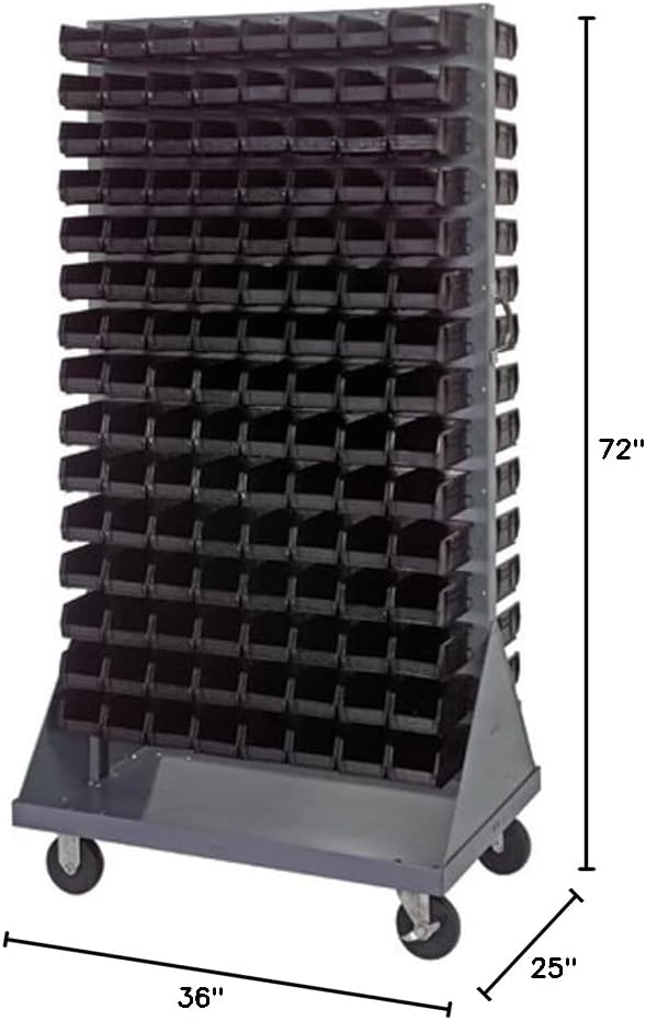 Quantum Storage Systems QMD-36H-220BK Mobile Double Sided Gray Louvered Rack System with Bins, 36" L x 25" W 72" H, Black - Image 2