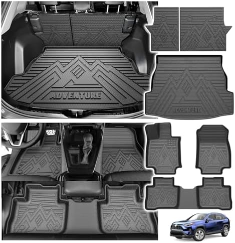 Powerty Floor Mats for Toyota RAV4 2019-2025, All Weather 3D TPE Anti-Slip Trunk Cargo Liner Seat Back Covers Protectors Full Set Car Accessories by Powerty