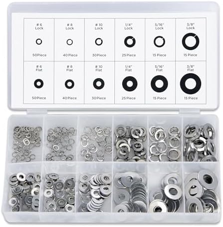 NEIKO 50400A Stainless Steel Lock and Flat Washer Assortment | 350 Piece Set | 12 Different Sizes in Spring Lock and Flat Design | Prevent Loose Fasteners by NeikoTools