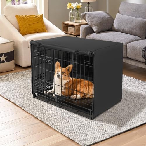 Seiyierr Dog Crate Cover, Dog Kennel Cover Universal Fit for 24 Inch Wire Dog Crate, Lightweight 600D Polyester Fabric with Double Door, Dog Enclosure Covers, Pet Crate Covers, Black - Image 5