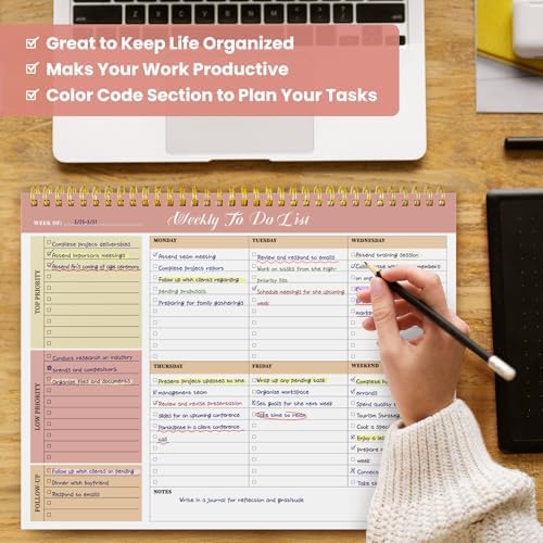 Weekly To Do List Notepad with 52 Undated Sheets（8.5"×11"）- Undated Weekly Planner Notepad for Office Desk Accessories and Supplies - Sunshine Petal - Image 7