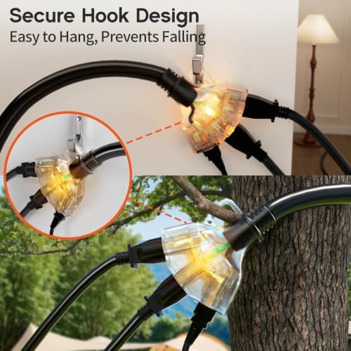 1FT 12 Gauge Black Outdoor Extension Cord with Multiple Outlets - Image 3