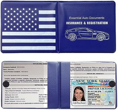 Ziciner Car Registration Insurance Holder, 2Pack Essential Auto PVC Card Document Glove Box Organizer with Velcro Closure, Universal Car Accessories for Men & Women (Blue/Back Flag) by Ziciner
