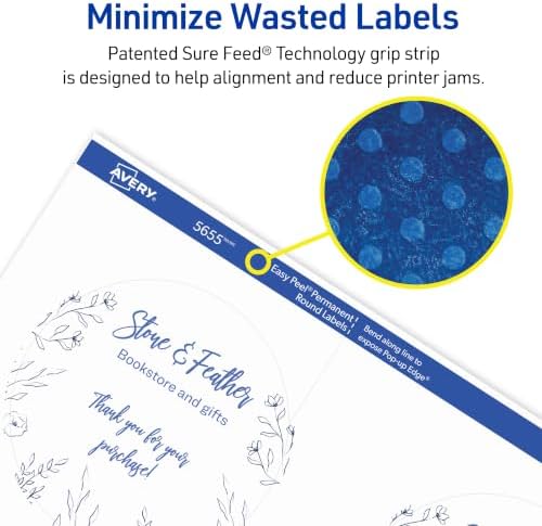 Avery® Printable Round Labels, Sure Feed® Technology, 3" Diameter, Matte White, Permanent Adhesive, Laser/Inkjet Printable, 150 Blank Labels, Great for Product Merchandising, Favors, and More (5655) - Image 4