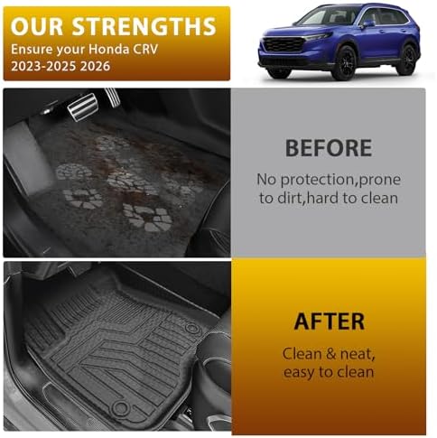 Powerty Floor Mats for 2023-2025 2026 Honda CRV (Gas Model Only), All Weather 3D TPE Anti-Slip Upper & Lower Position Trunk Cargo Liner Seat Back Covers Protectors Full Set Car Accessories - Image 7
