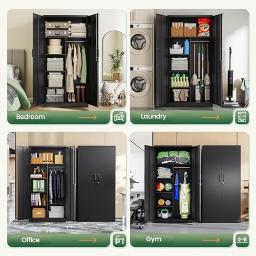 Letaya Metal Storage Cabinets Locker with Lock Door, 72'' Clothing Coat Steel Storage Freestanding Wardrobe for Office, Home, School, Employee,Gym,Fire Department (Black) - Image 6