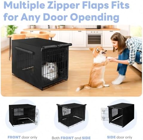 Seiyierr 48 Inche Dog Crate Cover, Double Door Dog Kennel Cover for Large Wire Dog Crate, Lightweight 600D Polyester Windproof Pet Crate Covers, Cover Only, Black - Image 2