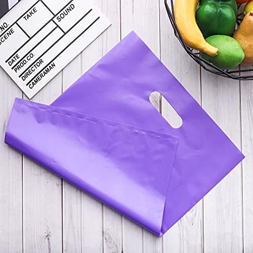 ysmile Large Purple Plastic Shopping Bag for Small Business Boutique for Retail Merchandise Die Cut Poly with Handle 11.8"x15.8" - Image 4