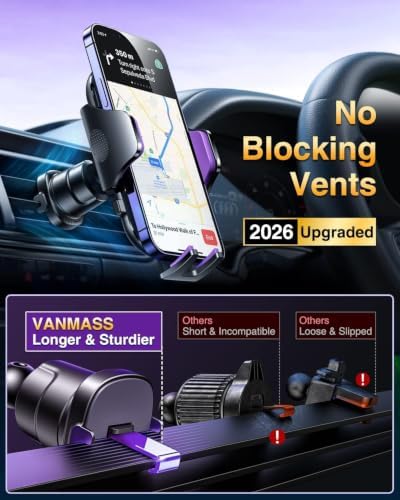 VANMASS [True Military-Grade] Car Phone Holder [Upgraded Suction & Clip] Cell Phone Mount for Dashboard Windshield Vent Truck Cradle Dash Stand for iPhone 16 Pro Max 15 14 13 12 Android, Purple - Image 6