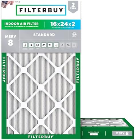 Filterbuy 16x24x2 Air Filter MERV 8 Dust & Allergy Defense (2-Pack) by Filterbuy