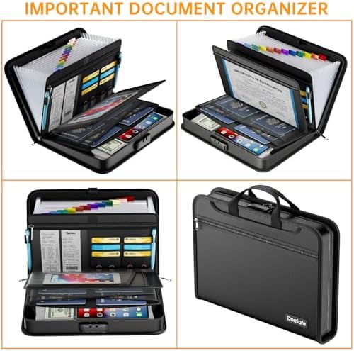 DocSafe Accordion File Organizer with Combination Lock,Fireproof Water Resistant Expanding File Folder with Multi Pockets,Document Organizer Home Office Travel Safe Storage for Letter Size Files,Black - Image 5