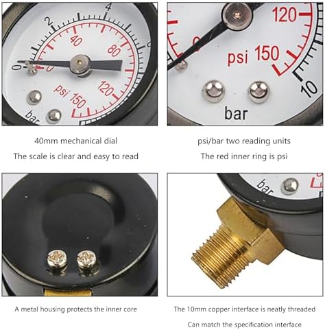 Filter Pressure Gauge Suitable for Water Pressure Testing Pneumatic sets 40mm Dials, 1/8" Thread, Stainless Steel - Image 7