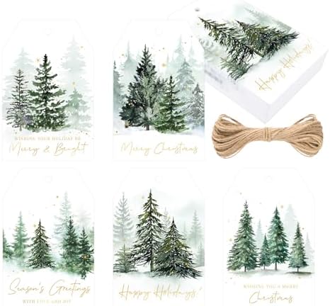 joycraft 50Pcs Christmas Gift Tags, 6 Styles Green Christmas Tree Tags by joycraft