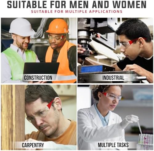 BISON LIFE Clear/Red Safety Glasses for Men & Women, ANSI Z87.1, 6 Pack - Image 5