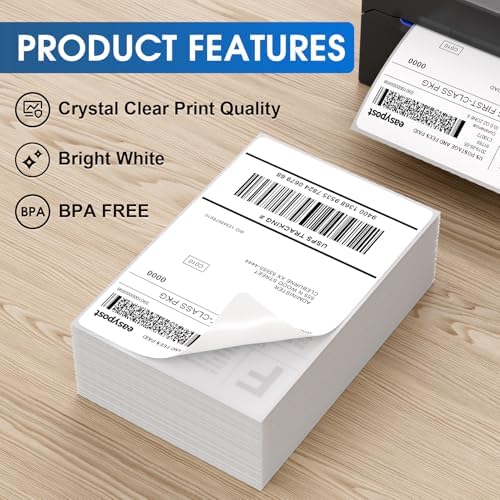 MaxGear 4" x 6" Direct Thermal Labels, 4000 Fanfold Labels, for Shipping & Mailing, Perforated White, Commercial Grade with Permanent Adhesive, Compatible with Most Thermal Printers,8 Stack - Image 2
