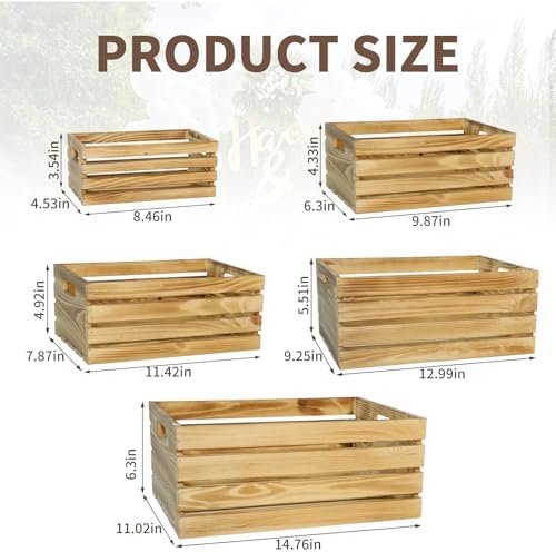 5 Pcs Wooden Crates for Display, Nesting Wood Crate for Storage, 5 Size - Image 3