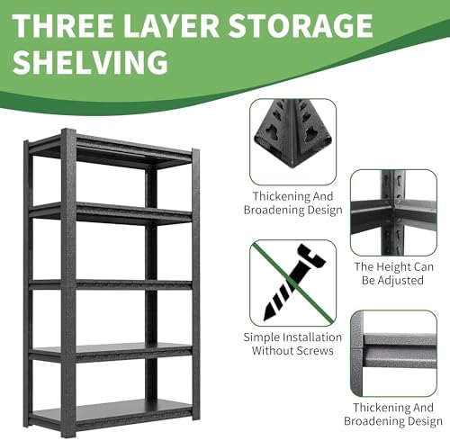 78" H Garage Shelves, Garage Shelving Heavy Duty, 3000Lbs 5 Tier Adjustable Garage Storage Shelves Suitable for Warehouse, Basement, Workshop,Require Assembly, 18" D*48" W *78" H(Black) - Image 4