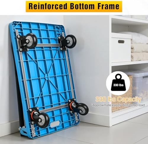 Platform Cart 330 lbs Heavy Duty Push Cart Dolly with 4-Inch TPR Wheels 27.6 x 19.7 Inch PP Deck Flatbed Cart Platform Truck for Home Garage Warehouse Use Black - Image 3