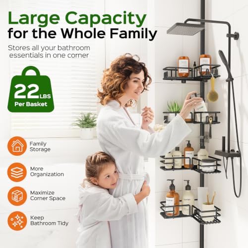 HAMITOR Shower Caddy Tension Pole, 4-Tier Rustproof Bathroom Organizer - Image 3