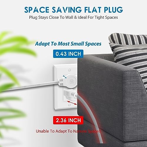 K KASONIC 12 FT Twin Extension Cord Power Strip, 3 Prong Flat Plug, White - Image 3