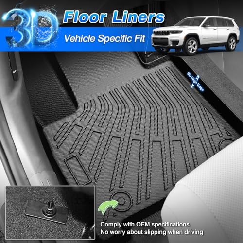 Cartist Floor Mats for 2016-2025 Dodge Durango/2016-2021 Jeep Grand Cherokee/2022 Jeep Grand Cherokee WK, All Weather Floor Liners for Durango Accessories, Heavy Duty Car Mats, Car Accessories - Image 2