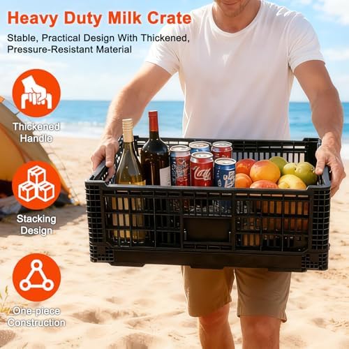 52L Milk Crate, Plastic Storage Crate with Handles, - Image 6